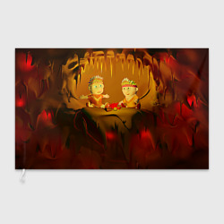 Флаг 3D Два индейца у костра в пещере