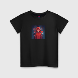 Детская футболка хлопок Девушка в кофте с капюшоном