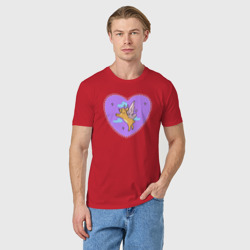 Мужская футболка хлопок Фиолетовое сердце и кролик с крыльями - фото 2