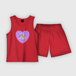 Детская пижама с шортами хлопок Фиолетовое сердце и кролик с крыльями