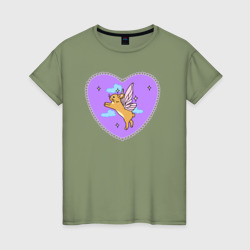 Женская футболка хлопок Фиолетовое сердце и кролик с крыльями