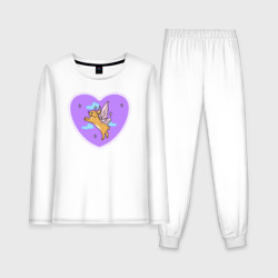 Женская пижама с лонгсливом хлопок Фиолетовое сердце и кролик с крыльями