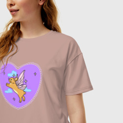 Женская футболка хлопок Oversize Фиолетовое сердце и кролик с крыльями - фото 2