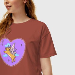 Женская футболка хлопок Oversize Фиолетовое сердце и кролик с крыльями - фото 2