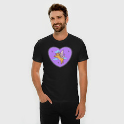 Мужская футболка хлопок Slim Фиолетовое сердце и кролик с крыльями - фото 2