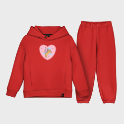 Детский костюм хлопок Oversize Розовое сердце и кролик с крыльями