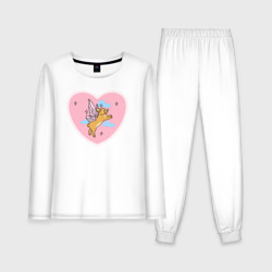 Женская пижама с лонгсливом хлопок Розовое сердце и кролик с крыльями