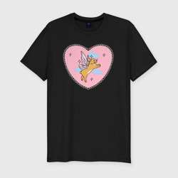 Мужская футболка хлопок Slim Розовое сердце и кролик с крыльями