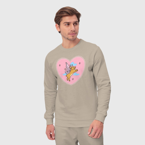 Мужской костюм хлопок Розовое сердце и кролик с крыльями, цвет миндальный - фото 5