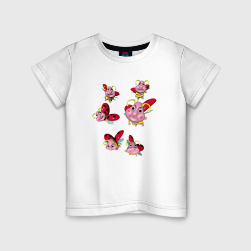 Детская футболка из хлопка с принтом Стая божьих коровок, вид спереди №1