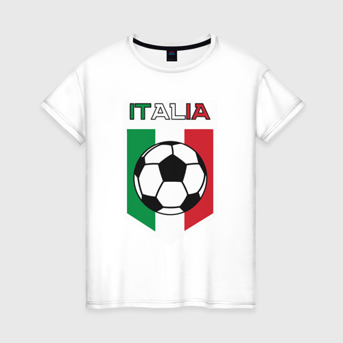 Женская футболка из хлопка с принтом Футбол Италии, вид спереди №1