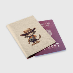 Обложка для паспорта матовая кожа Котенок в майке с фотоаппаратом - фото 2