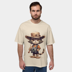 Мужская футболка oversize 3D Котенок в майке с фотоаппаратом - фото 2