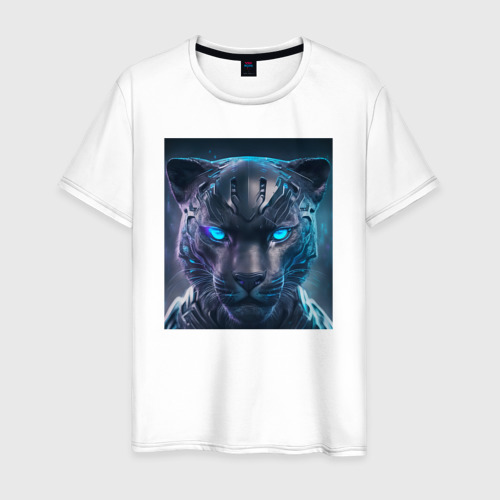 Мужская футболка из хлопка с принтом Пантера в стиле футуризм - нейросеть, вид спереди №1