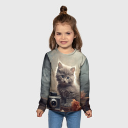 Детский лонгслив 3D Серый котенок, винтажное фото - фото 2