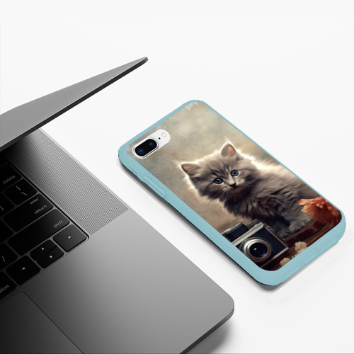 Чехол для iPhone 7Plus/8 Plus матовый Серый котенок, винтажное фото, цвет мятный - фото 5