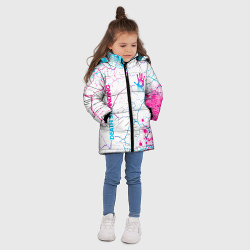Зимняя куртка для девочек 3D с принтом Death Stranding neon gradient style: надпись, символ, вид сбоку #3