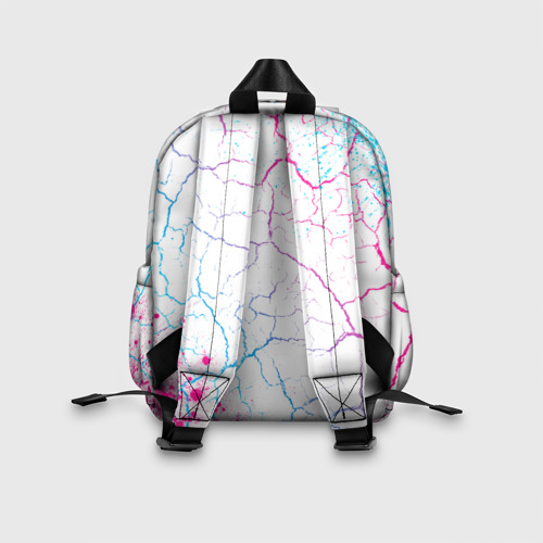 Детский рюкзак 3D с принтом Death Stranding neon gradient style: надпись, символ, вид сзади #2