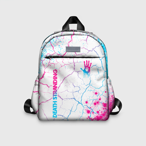 Детский рюкзак 3D с принтом Death Stranding neon gradient style: надпись, символ, вид спереди #2