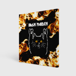 Холст квадратный Iron Maiden рок кот и огонь