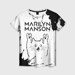 Женская футболка 3D Marilyn Manson рок кот на светлом фоне
