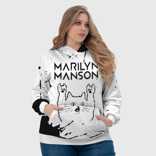 Женская толстовка 3D Marilyn Manson рок кот на светлом фоне, цвет 3D печать - фото 6