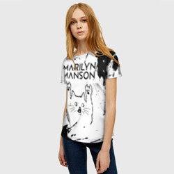 Женская футболка 3D Marilyn Manson рок кот на светлом фоне - фото 2