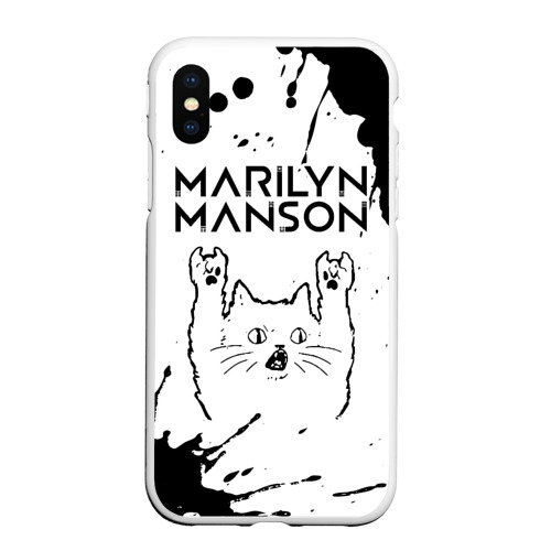 Чехол для iPhone XS Max матовый Marilyn Manson рок кот на светлом фоне