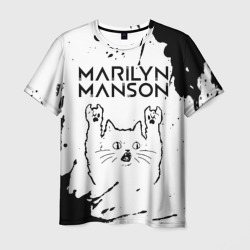Мужская футболка 3D Marilyn Manson рок кот на светлом фоне