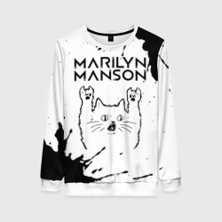 Женский свитшот 3D Marilyn Manson рок кот на светлом фоне
