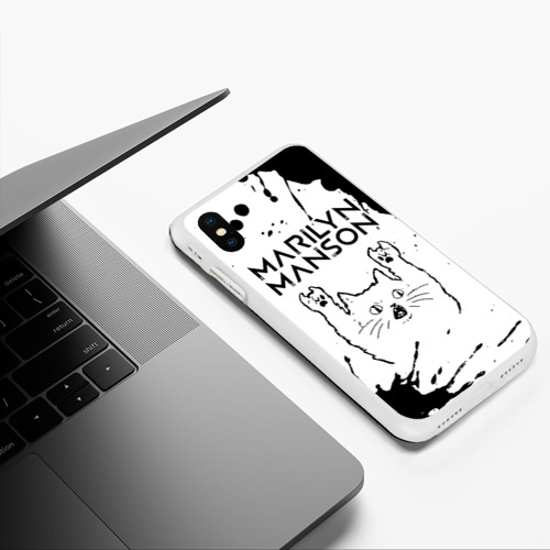 Чехол для iPhone XS Max матовый Marilyn Manson рок кот на светлом фоне - фото 5