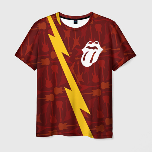 Мужская футболка с принтом Rolling Stones гитары и молния, вид спереди №1