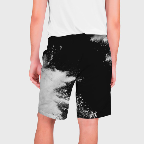 Мужские шорты 3D с принтом Linkin Park и рок символ на темном фоне, вид сзади #1