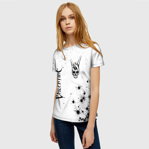 Женская футболка 3D с принтом Bullet For My Valentine и рок символ на светлом фоне, фото на моделе #1