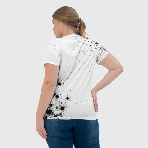Женская футболка 3D с принтом Bullet For My Valentine и рок символ на светлом фоне, вид сзади #2