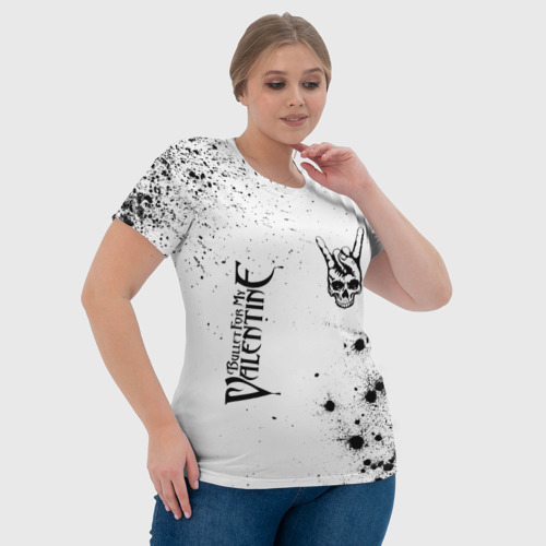 Женская футболка 3D с принтом Bullet For My Valentine и рок символ на светлом фоне, фото #4