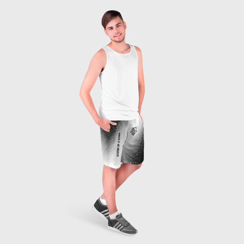 Мужские шорты 3D с принтом System of a Down glitch на светлом фоне: надпись, символ, фото на моделе #1