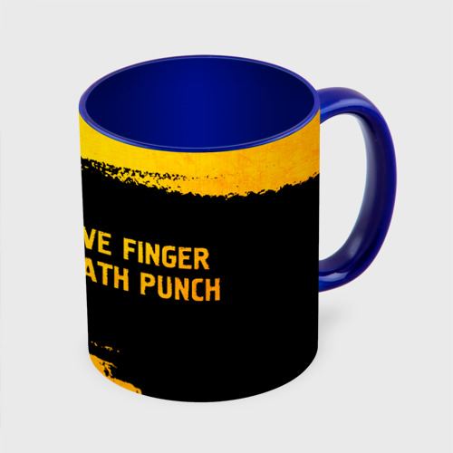Кружка с полной запечаткой Five Finger Death Punch - gold gradient: надпись и символ, цвет белый + синий - фото 3