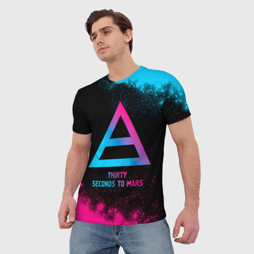 Мужская футболка 3D Thirty Seconds to Mars - neon gradient, цвет 3D печать - фото 3