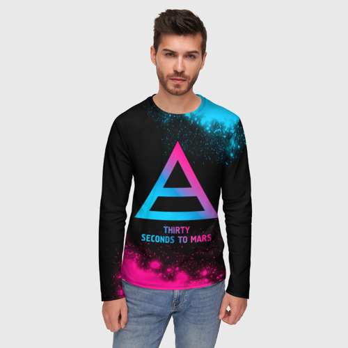 Мужской лонгслив 3D Thirty Seconds to Mars - neon gradient, цвет 3D печать - фото 3