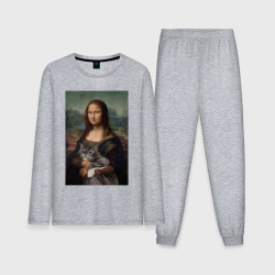 Мона Лиза с котиком – Мужская пижама с лонгсливом хлопок с принтом купить