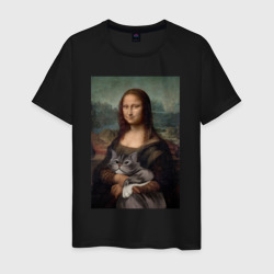 Мона Лиза с котиком – Мужская футболка хлопок с принтом купить со скидкой в -20%