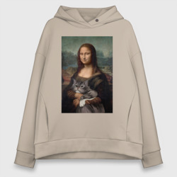 Женское худи Oversize хлопок Мона Лиза с котиком