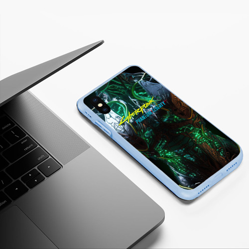 Чехол для iPhone XS Max матовый Киберпанк 2077 призрачная свобода торс броня, цвет голубой - фото 5