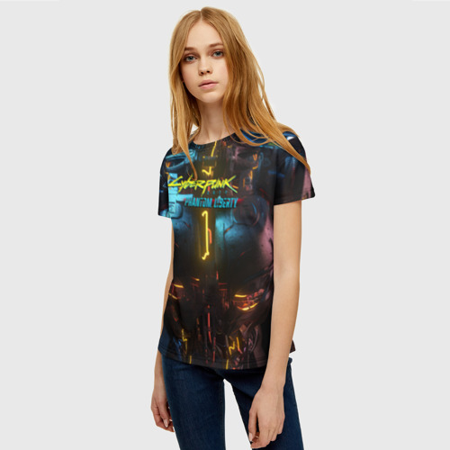 Женская футболка 3D с принтом Киберпанк 2077 призрачная свобода неоновый торс, фото на моделе #1