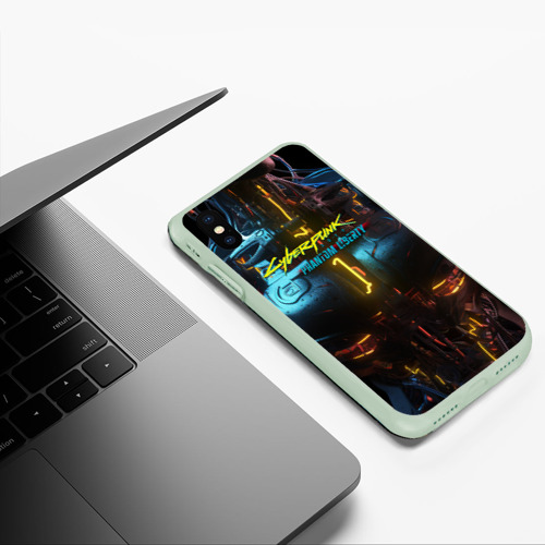 Чехол для iPhone XS Max матовый Киберпанк 2077 призрачная свобода неоновый торс, цвет салатовый - фото 5