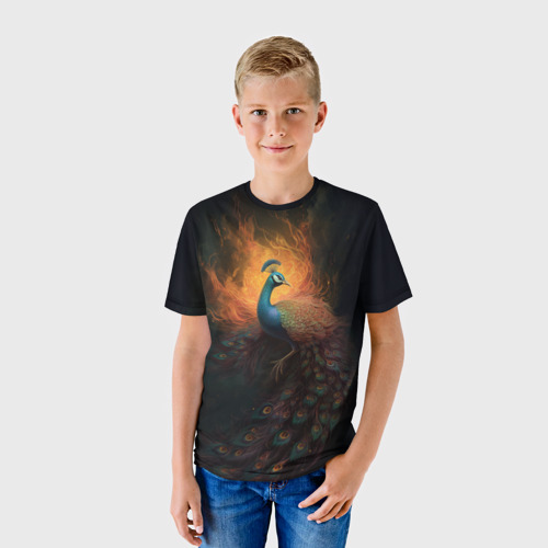 Детская футболка 3D с принтом Жар-птица: арт нейросети, фото на моделе #1