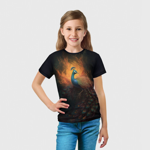 Детская футболка 3D с принтом Жар-птица: арт нейросети, вид сбоку #3