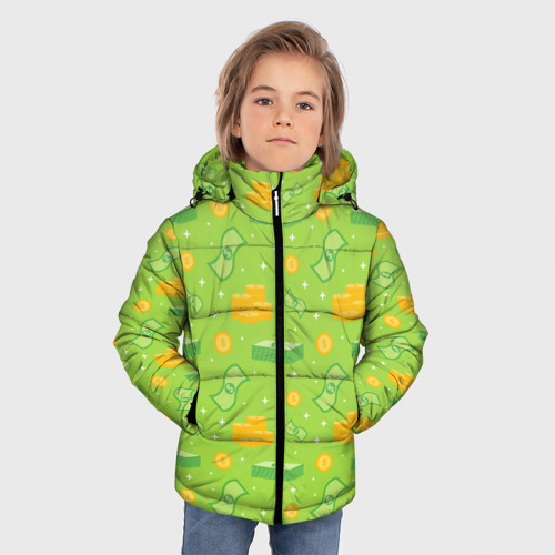 Зимняя куртка для мальчиков 3D с принтом Dollar money, фото на моделе #1