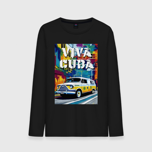 Мужской лонгслив хлопок Viva Cuba - car - retro, цвет черный